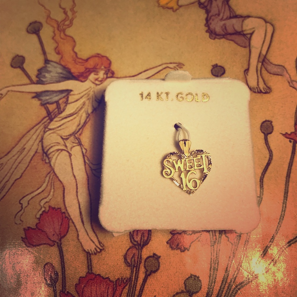 14k Gold Sweet 16 Charm Pendant